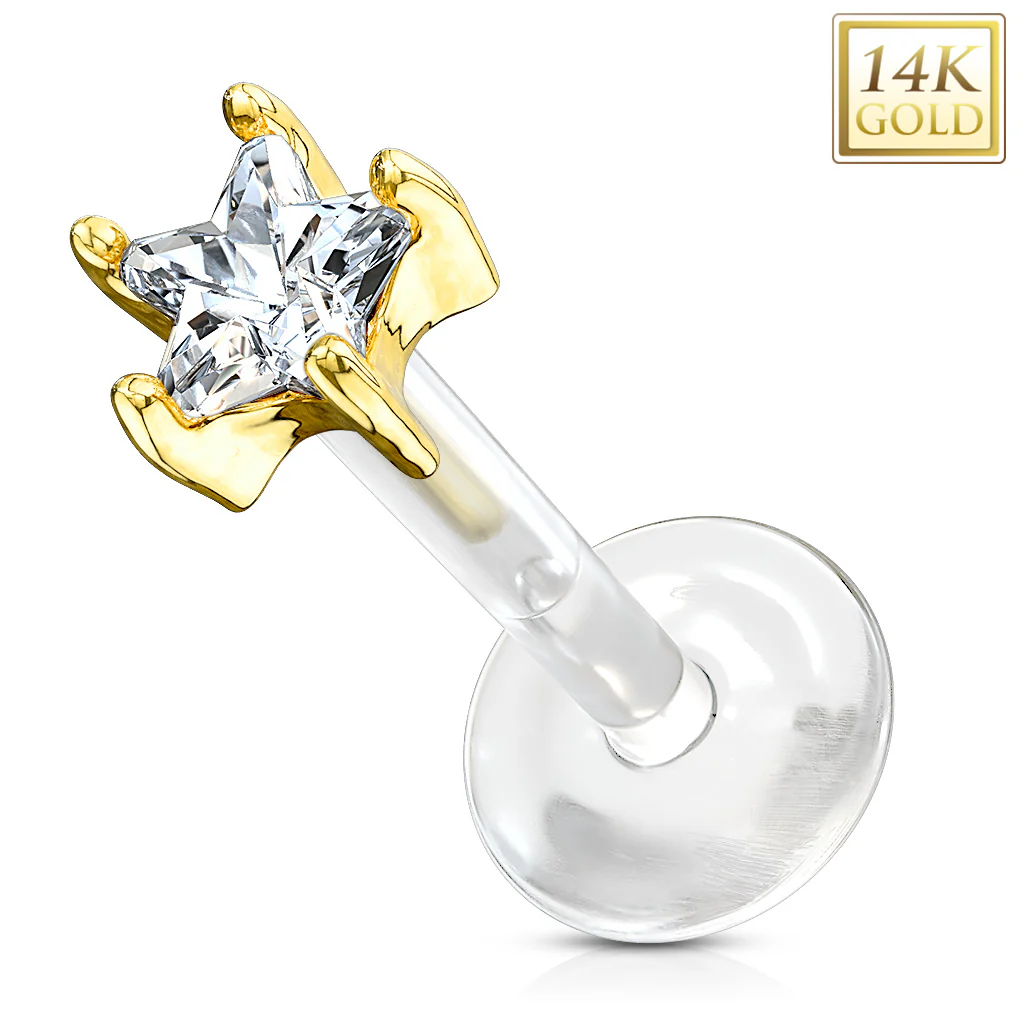 14K Solid Gold Star CZ PTFE Flex Shaft Labret Monroe Cartilage - Image 5