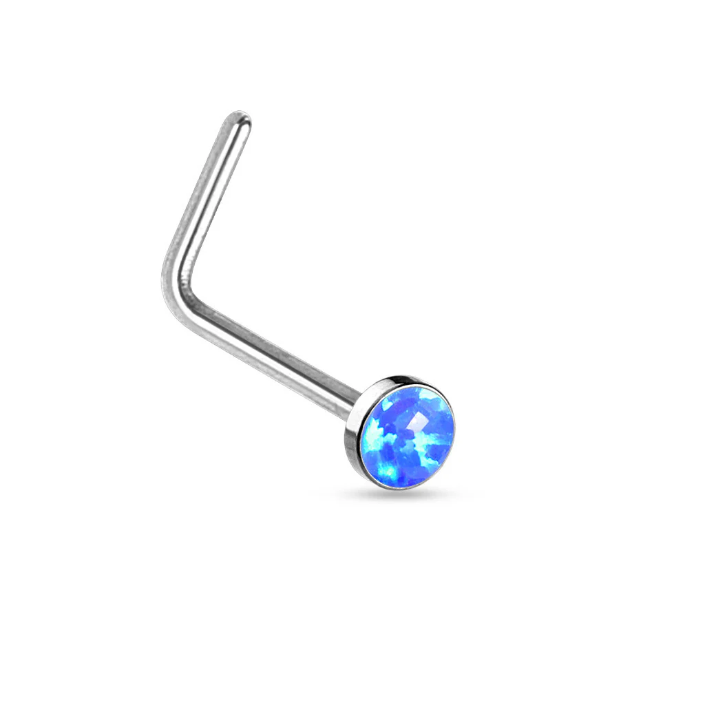 2.5 MM Opal Stone Top Surgical Steel "L" bend Nose Stud Rings - Image 3