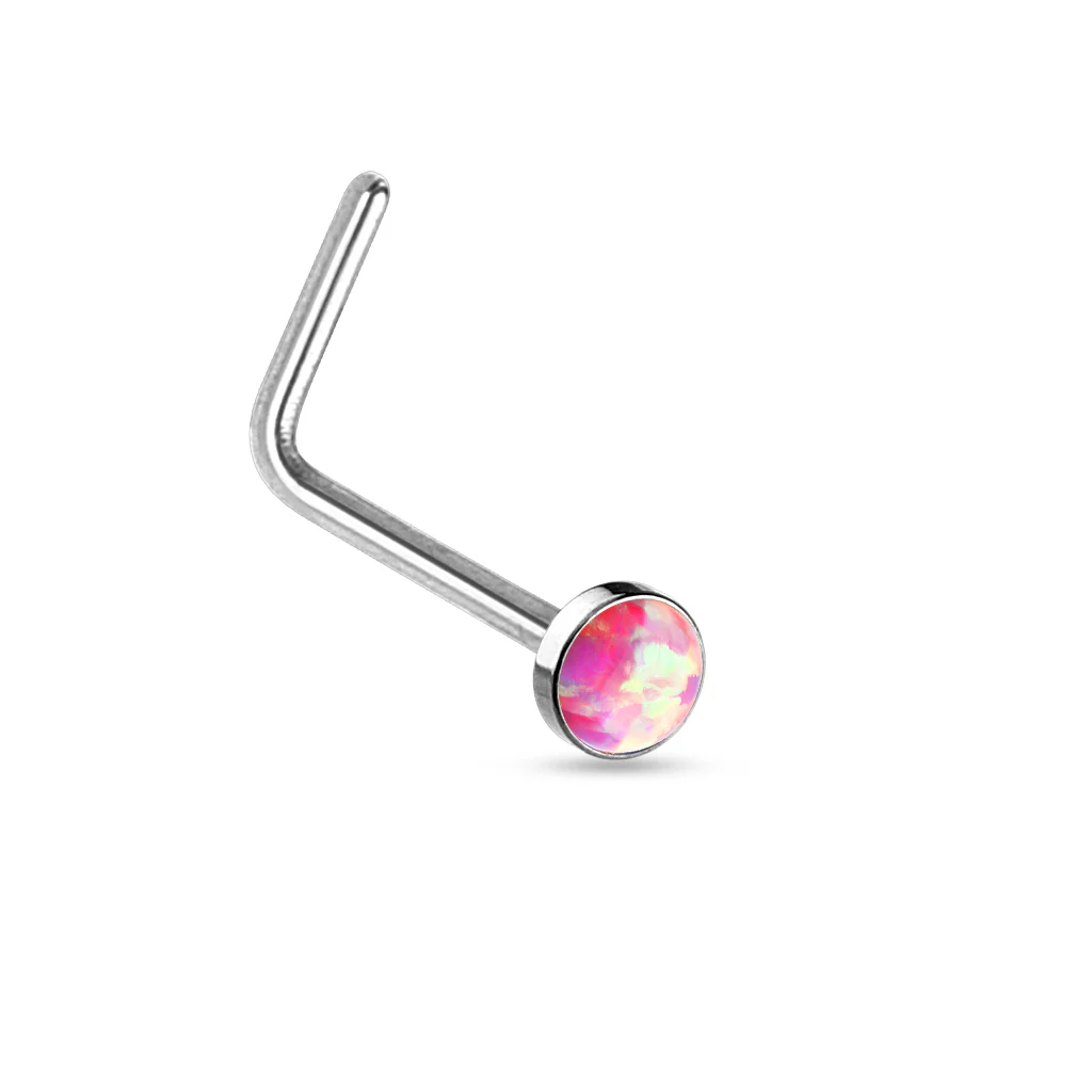 2.5 MM Opal Stone Top Surgical Steel "L" bend Nose Stud Rings - Image 6