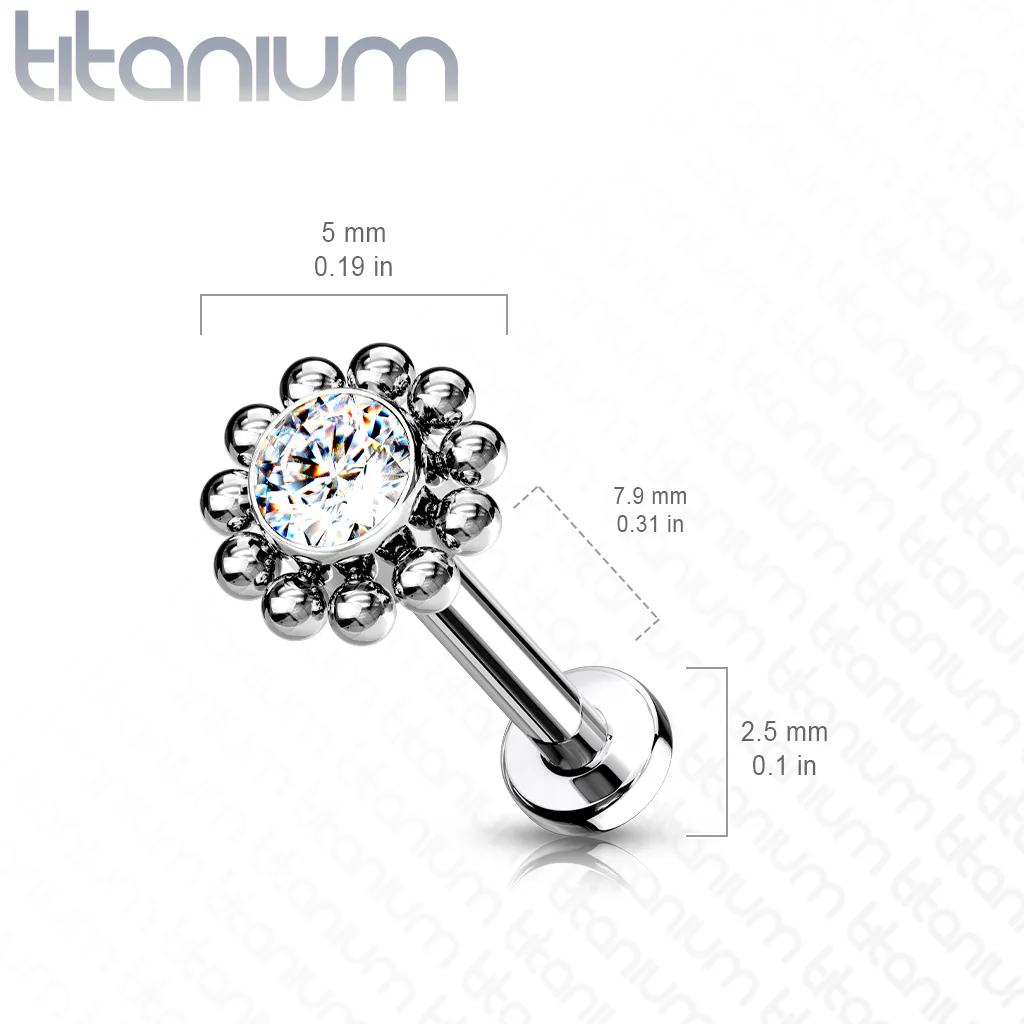 Threadless Push-In Labret Flat Back Flower Stud with CZ Cluster - Image 5