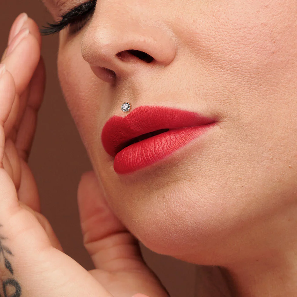 Threadless Push-In Labret Flat Back Flower Stud with CZ Cluster - Image 7