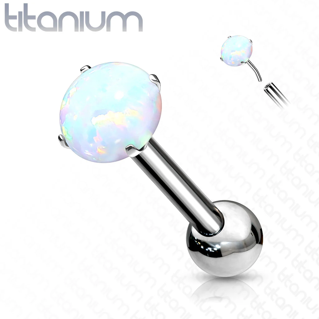 Titanium Threadless Push-In Cartilage Barbell with Opal - Image 3