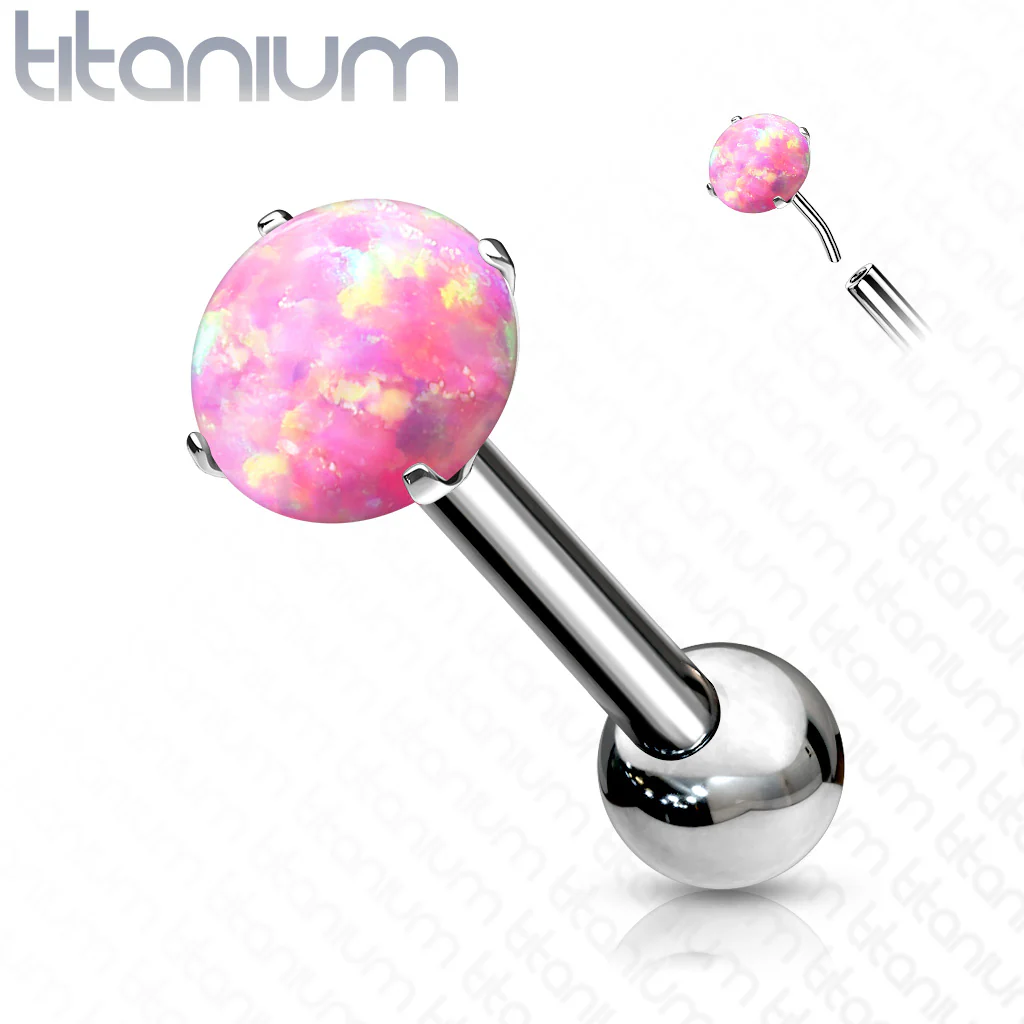 Titanium Threadless Push-In Cartilage Barbell with Opal - Image 4