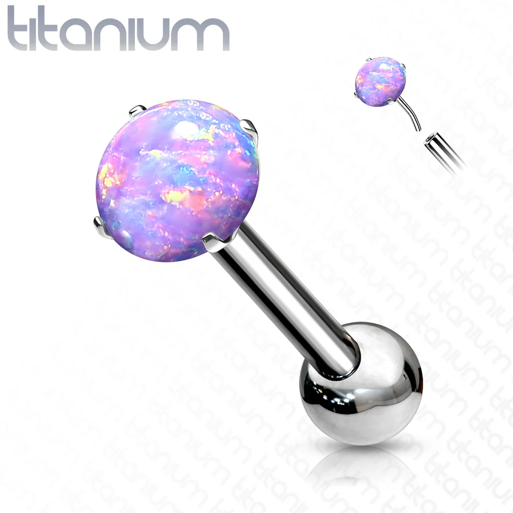 Titanium Threadless Push-In Cartilage Barbell with Opal - Image 5