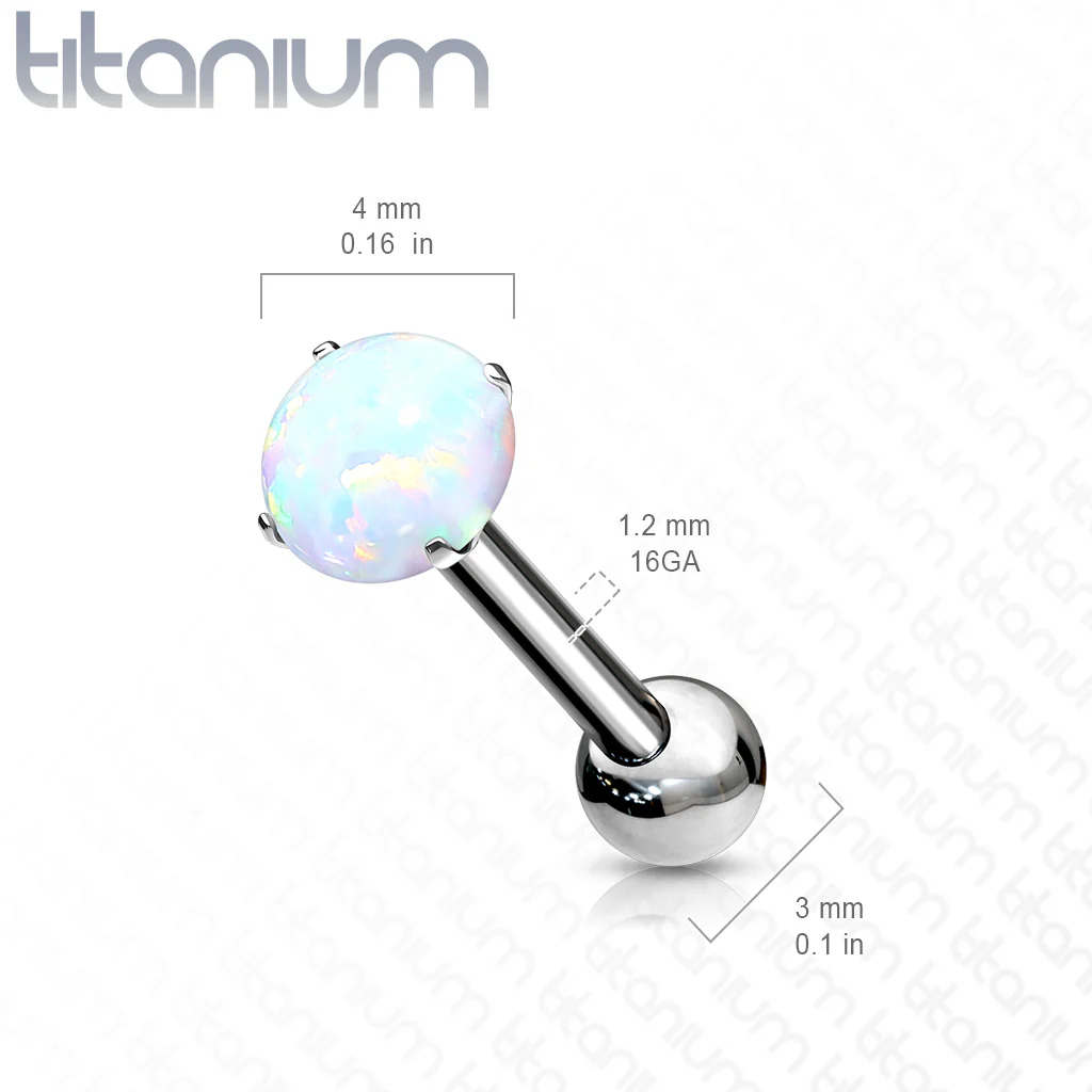 Titanium Threadless Push-In Cartilage Barbell with Opal - Image 6