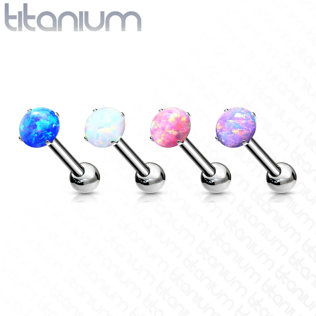 Titanium Threadless Push-In Cartilage Barbell with Opal - Image 7