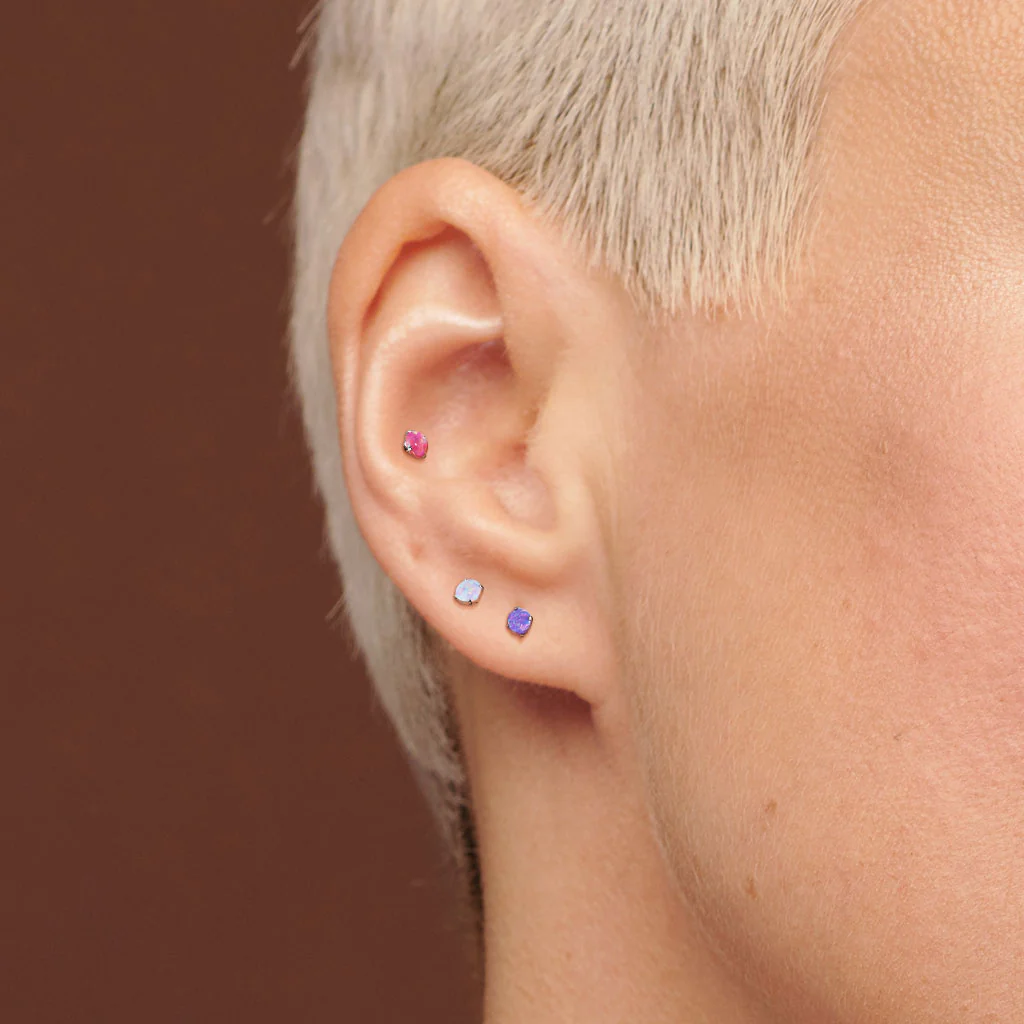 Titanium Threadless Push-In Cartilage Barbell with Opal - Image 8