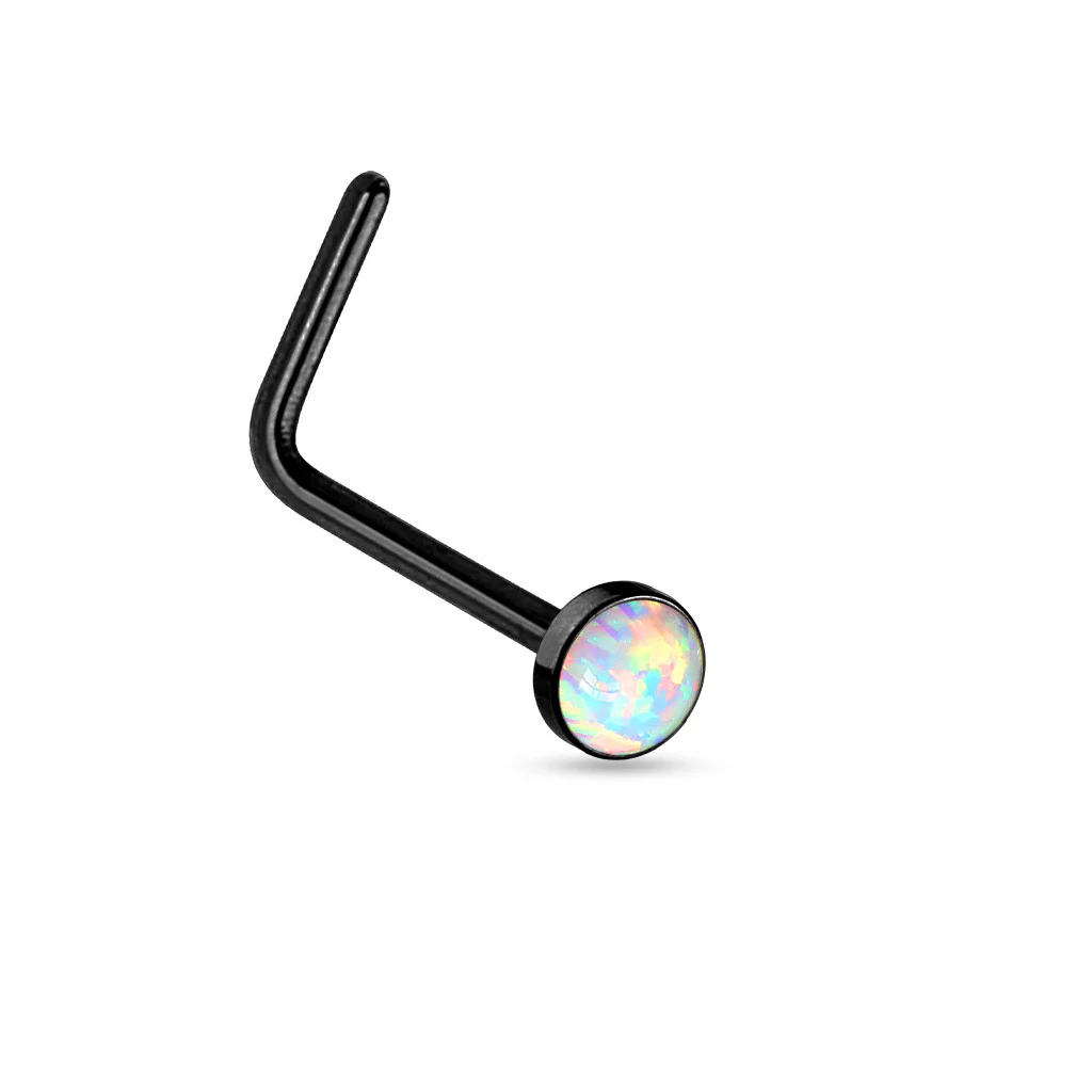 Synthetic Opal Top Surgical Steel "L" bend Nose Stud Rings - Image 3