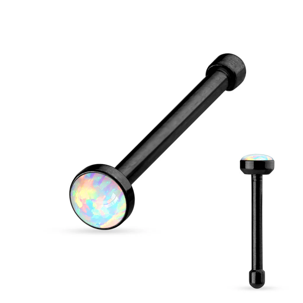 White Synthetic Opal Set Flat Top 316L Surgical Steel Nose Studs - Image 3